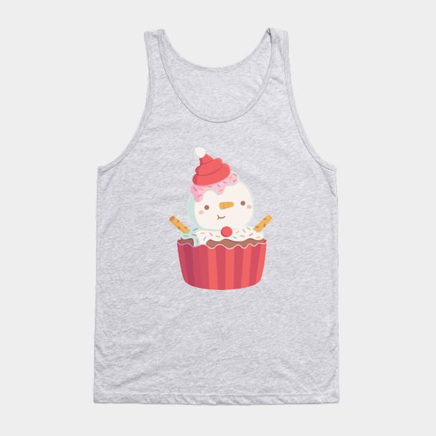 Cute Snowman with Santa Hat Cupcake Tank Top by rustydoodle